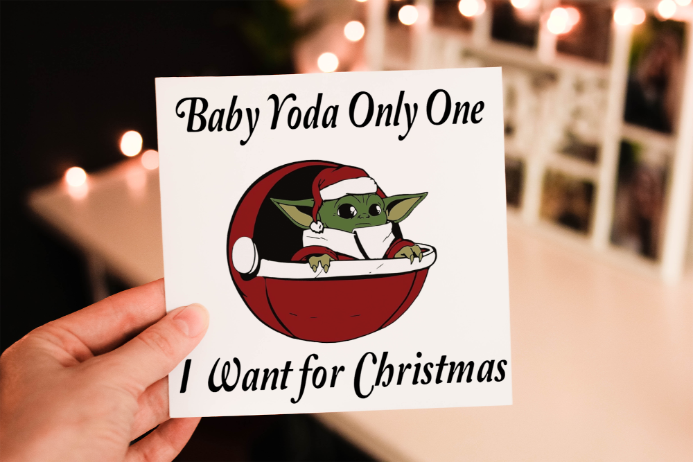 Baby Yoda One For Me Christmas Card, Yoda Christmas Card